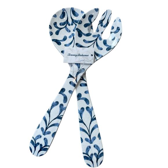 TOMMY BAHAMA Melamine Utensil Set Blue & White Salad Serving Spoon Fork NEW - Picture 5 of 8